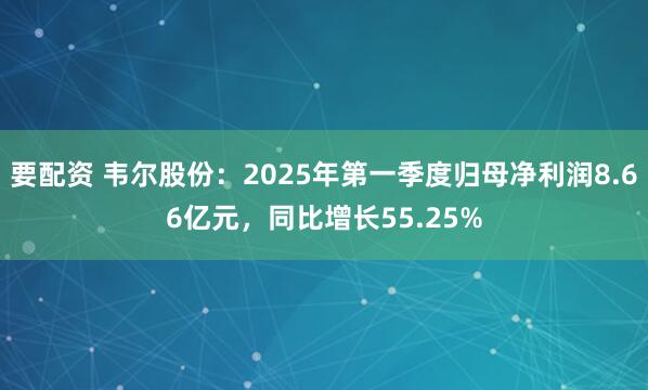 要配资 韦尔股份：2025年第一季度归母净利润8.66亿元，同比增长55.25%