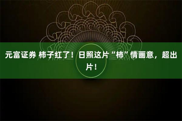 元富证券 柿子红了！日照这片“柿”情画意，超出片！